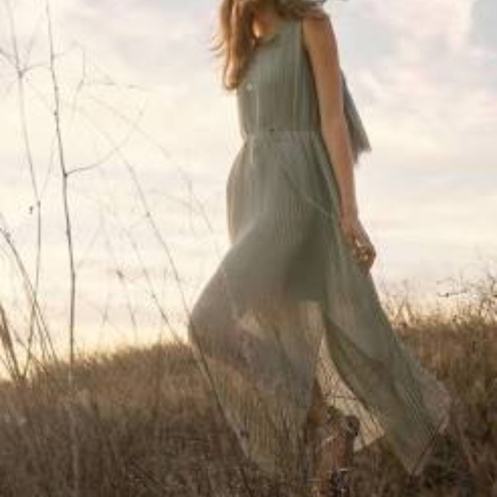 NWOT Banana Republic Pleated Maxi Dress, Size XS, Green